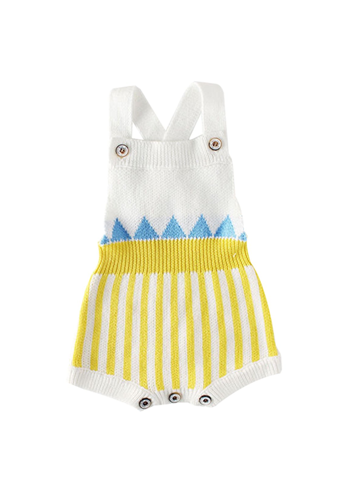 Sleeveless Stripes Strapped Bodysuit Knitted Cotton Romper - dianjiang-