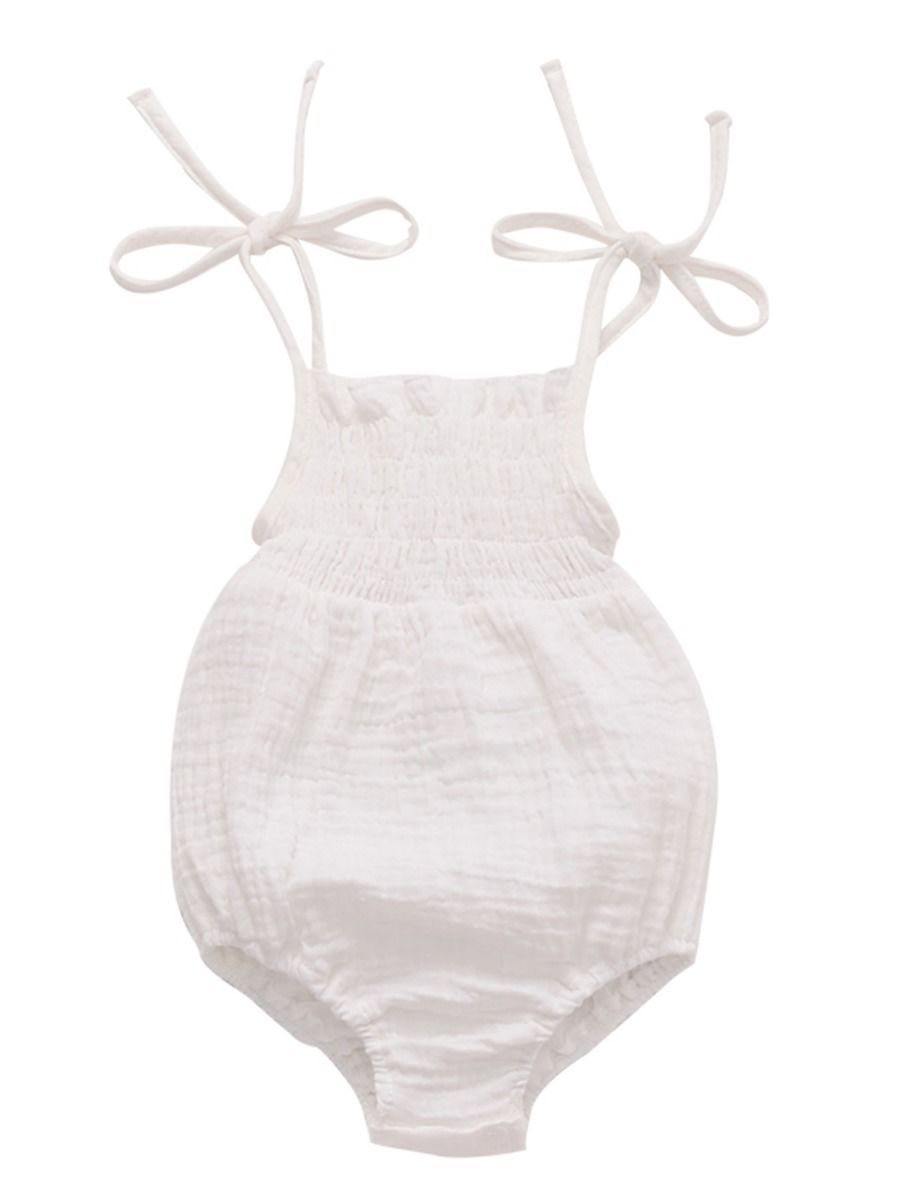Solid Color Tie Muslin Baby Romper Playsuit - dianjiang-