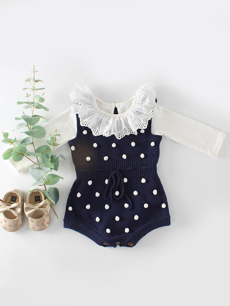 Knitting Wool Dots Suspender Bodysuit Crochet Cotton Romper Spanish Style Baby Clothes - dianjiang-