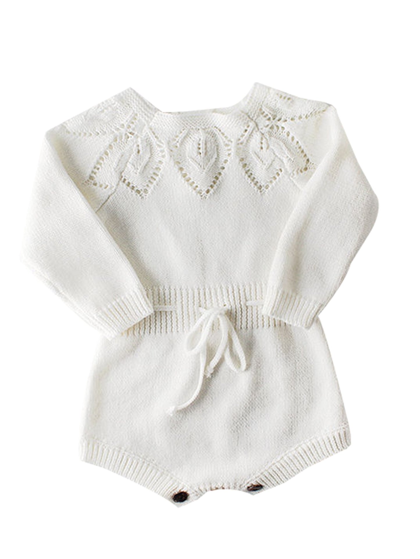Leaf Crochet Pattern Romper Spanish Style Baby Girl Cotton Pink/White Bodysuit - dianjiang-