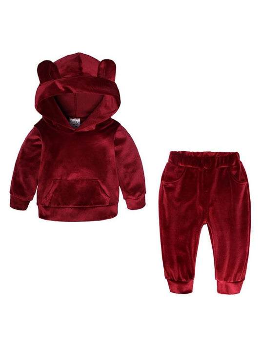 4 Colors Unisex Spring Indoor Bear Ear Style Velvet 2-Piece Clothes Outfits Hoodie and Pants - dianjiang-