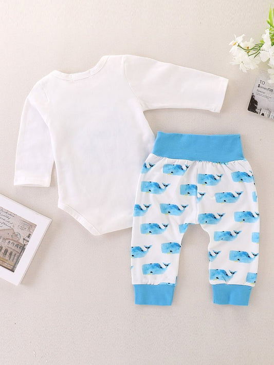 Spring Autumn 2-piece Cute Infant Dolphin Bodysuit & Pants Outfit - dianjiang-