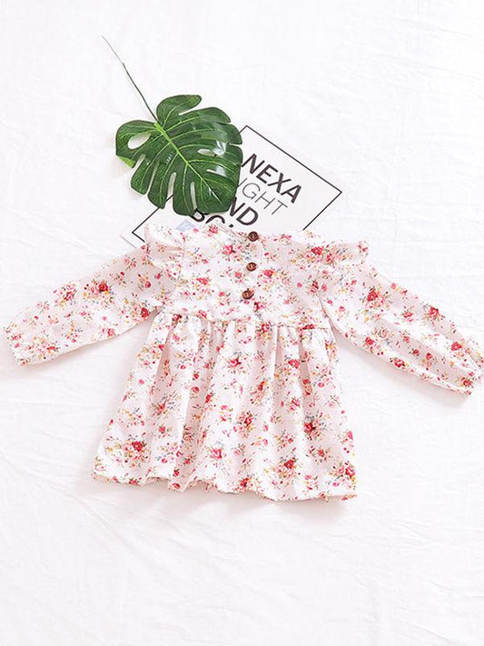 Spring Baby Little Girl Flower Flutter Sleeve Casual Dress - dianjiang-