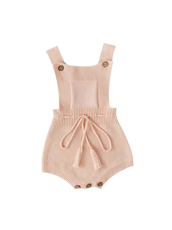 Strapped Knitted Cotton Romper Sleeveless Fringed Belt Onesie - dianjiang-