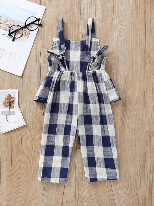 Stylish Checked Ruffle Overall For Baby Toddler Girl - dianjiang-