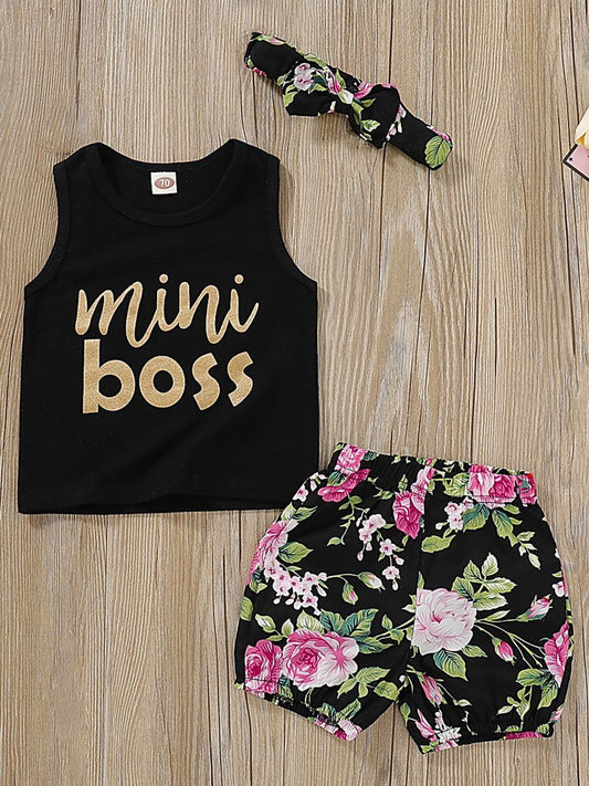 Summer Baby Girls 3-Piece Outfits Tank Top+Flower Shorts+Headband - dianjiang-