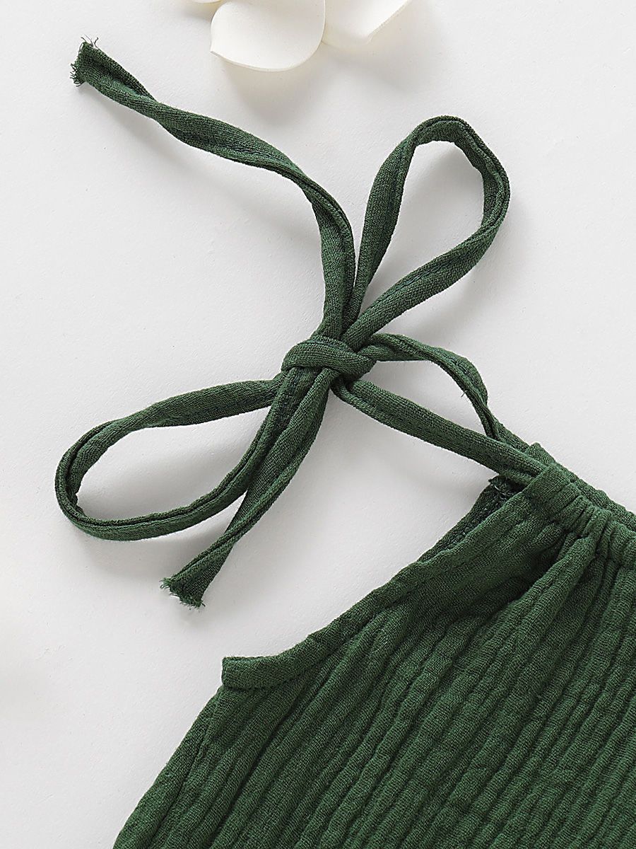 Summer Baby Little Girl Solid Color Tie Muslin Ruffle Short Dress/Top - dianjiang-