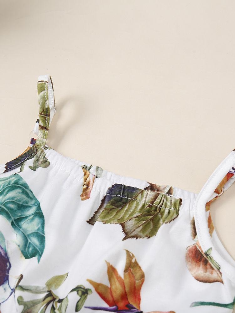 Summer Infant Little Girl Leaf Print Suspender Pants One Piece Jumpsuit - dianjiang-