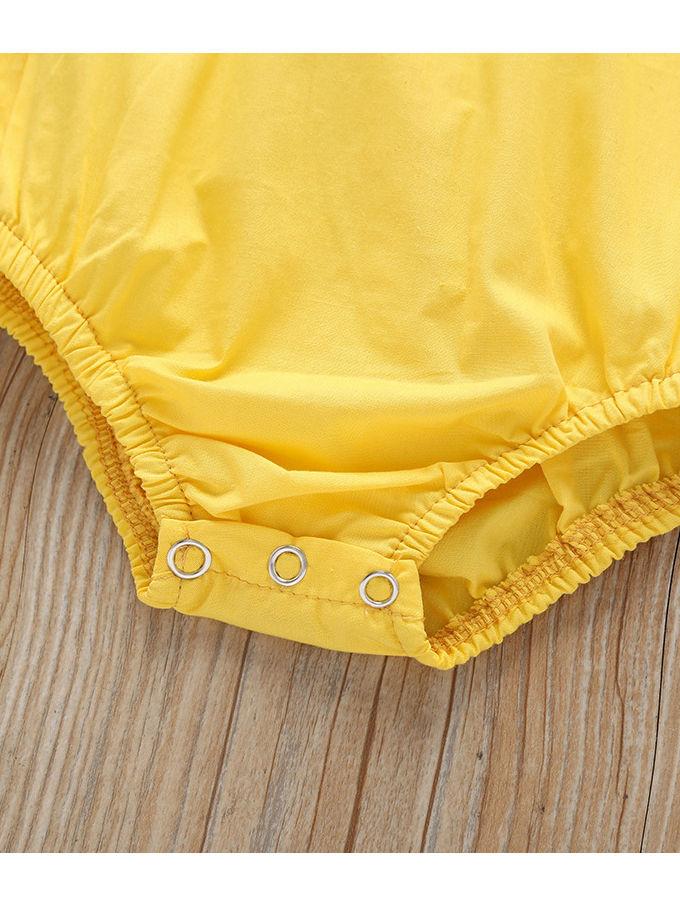 Sunflower Pattern 2-Piece Flutter Sleeve Baby Bodysuit Matching Headband - dianjiang-