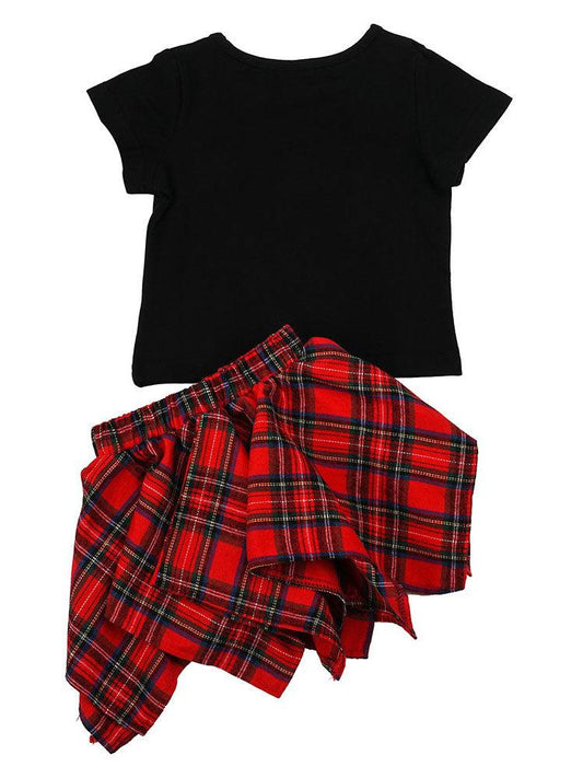 2-Piece Outfits Baby Little Girl Love Heart T-shirt+Checked Asymmetrical Hemline Skirt Summer - dianjiang-