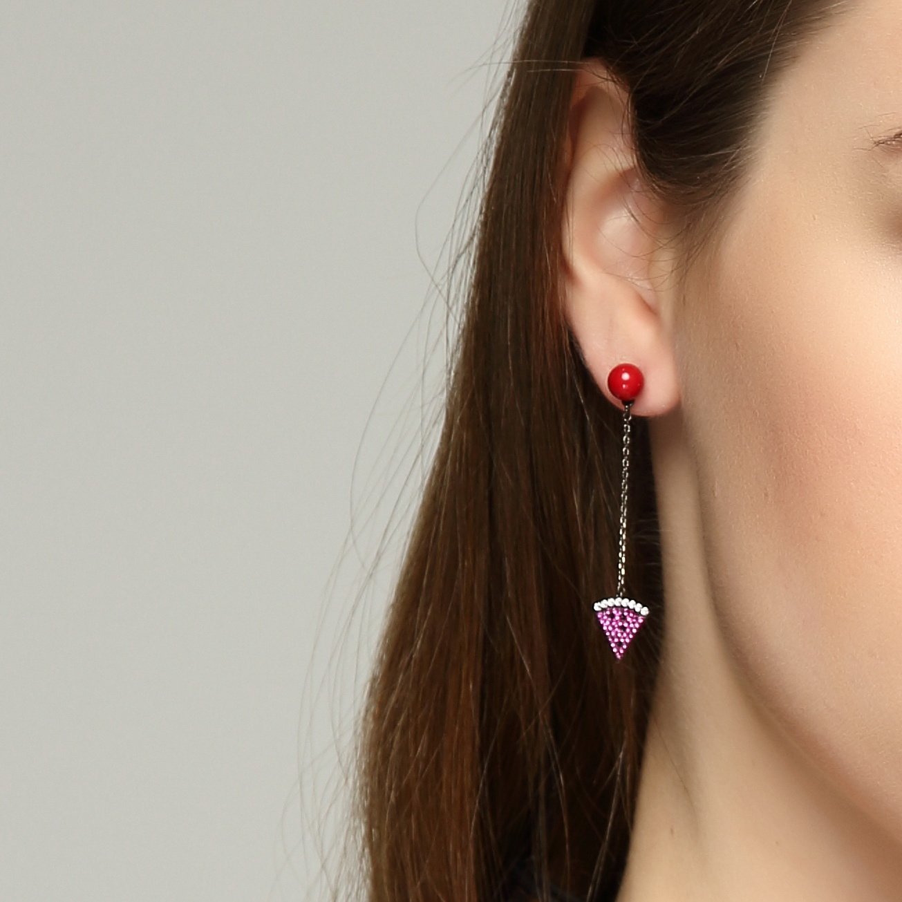 清爽夏日珠宝级镶嵌 可爱不对称西瓜耳环耳夹女无耳洞 - dianjiang-