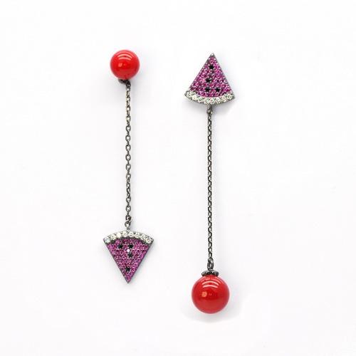 清爽夏日珠宝级镶嵌 可爱不对称西瓜耳环耳夹女无耳洞 - dianjiang-