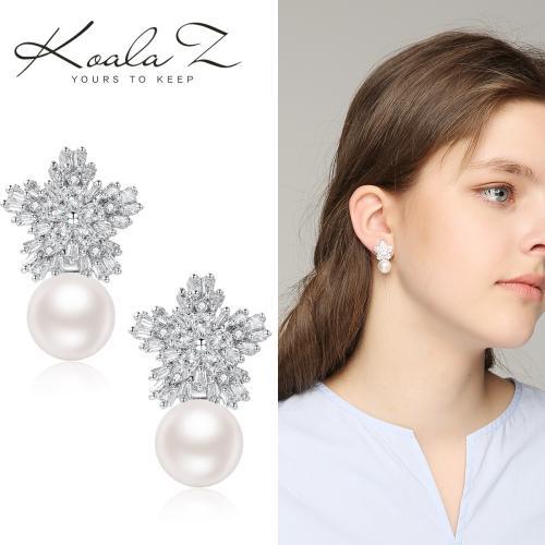 特惠 精灵超美雪花锆石珍珠耳环耳夹无耳洞女欧美韩国气质 - dianjiang-