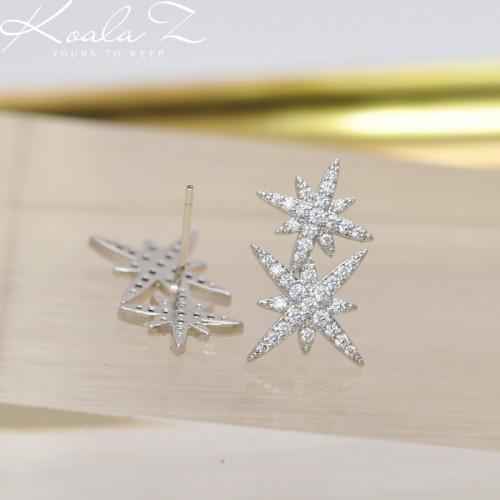 考拉猪 个性时尚百搭双星辰光芒耳钉耳夹无耳洞女欧美网红流星 - dianjiang-