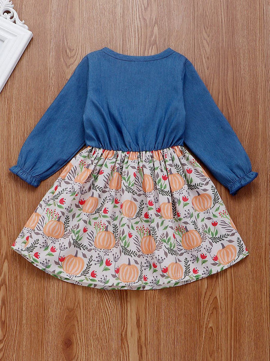 Thanksgiving Day Pumpkin Patchwork Frilled Bow Dress - dianjiang-