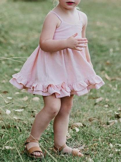 Toddle Infant Little Girl Shoulder Straps Pink Pleated Dress - dianjiang-