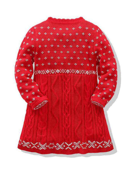 Toddler Girls Xmas Tree Deer Knitted Dress - dianjiang-