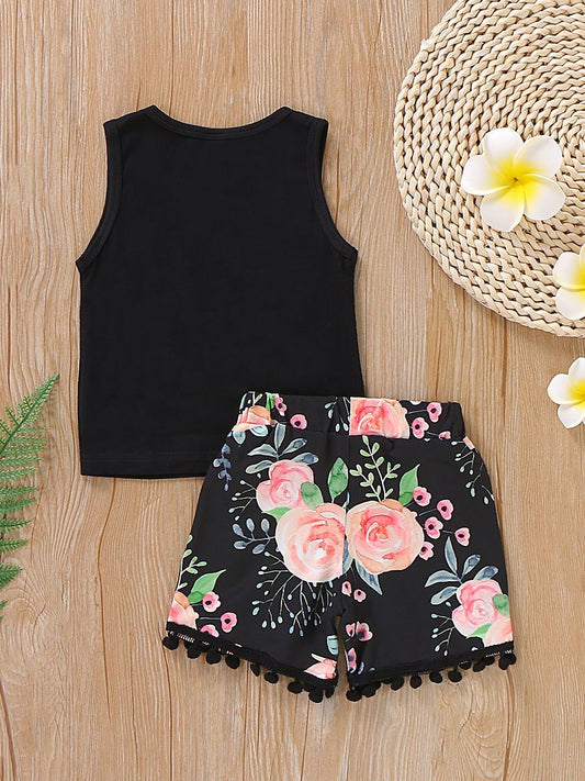 Trendy Baby Toddler Girl Letters Vest + Floral Shorts 2-Piece Clothes Set - dianjiang-