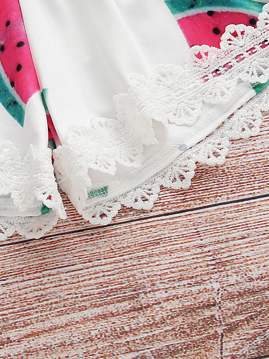 Trendy Infant Baby Girl Summer Lace Trimmed Watermelon Jumpsuit - dianjiang-