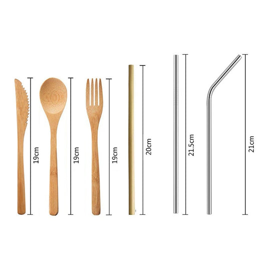 UPORS Reusable Bamboo Cutlery Set Portable Tableware Wooden Cutlery Fork Spoon Knife Set with Cutlery Bag for Travel Utensil Set - dianjiang-