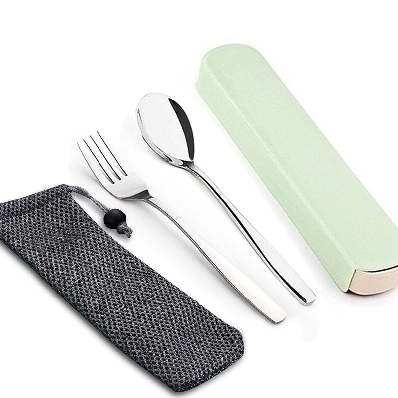 WORTHBUY Portable Travel Tableware Set Stainless Steel Dinnerware With Box Kitchen Fork Spoon Dinner Set For Kid School Cutlery - dianjiang-