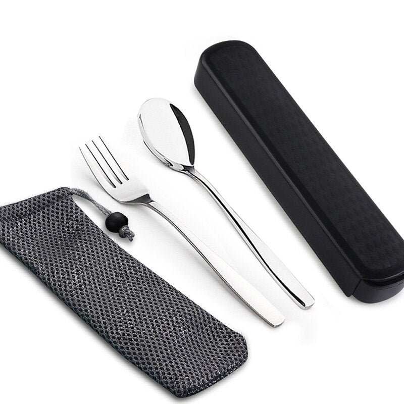 WORTHBUY Portable Travel Tableware Set Stainless Steel Dinnerware With Box Kitchen Fork Spoon Dinner Set For Kid School Cutlery - dianjiang-