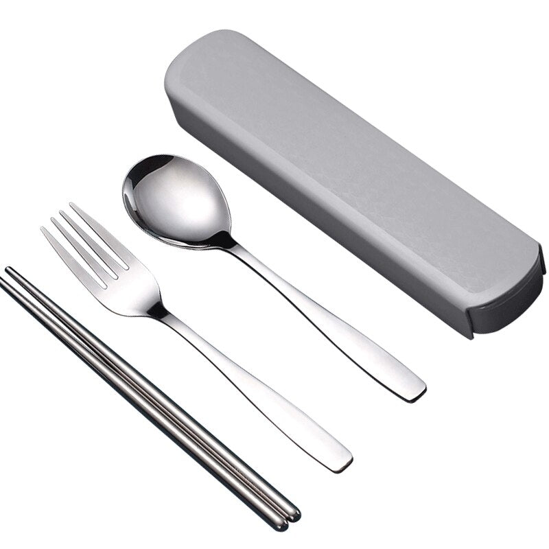 WORTHBUY Portable Travel Tableware Set Stainless Steel Dinnerware With Box Kitchen Fork Spoon Dinner Set For Kid School Cutlery - dianjiang-