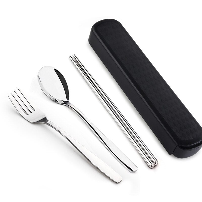 WORTHBUY Portable Travel Tableware Set Stainless Steel Dinnerware With Box Kitchen Fork Spoon Dinner Set For Kid School Cutlery - dianjiang-