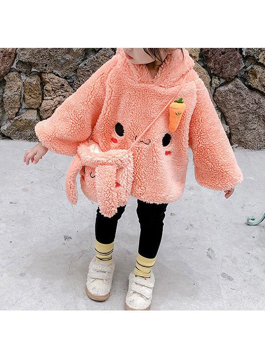 Winter 2-Piece Cute Bunny Style Fleeced Hoodies Matching Mini Bag - dianjiang-