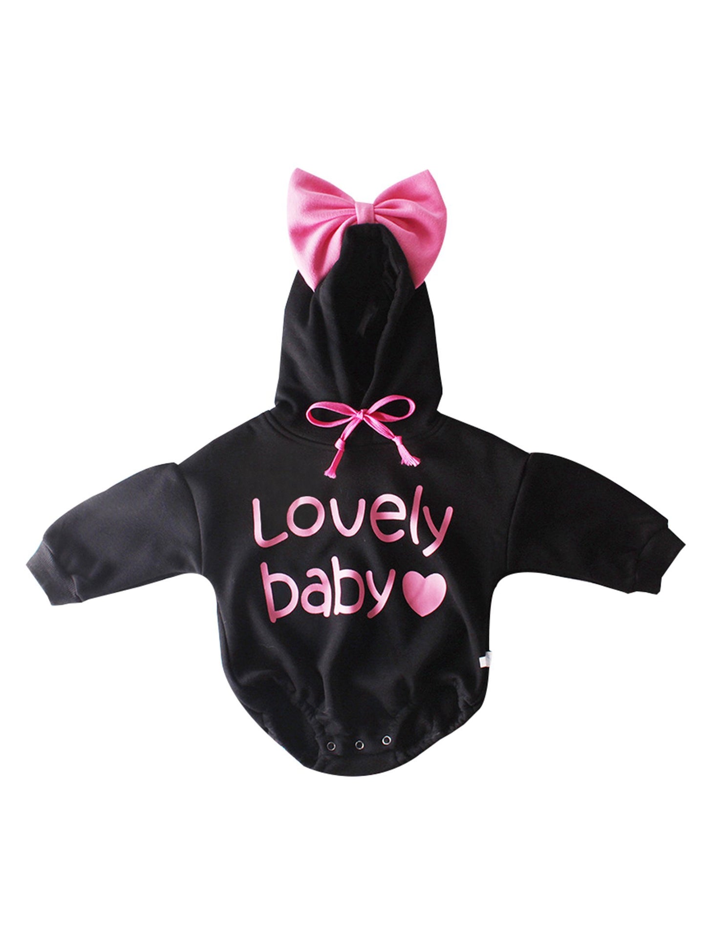 Winter Lovely Baby Big Bow Fleece-lined Hooded Onesie - dianjiang-