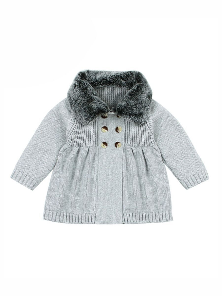 Winter Infant Baby Fur Collar Knitted Coat - dianjiang-