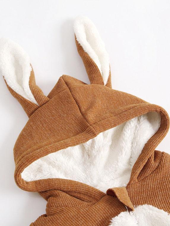 Winter Bunny Ear Pattern Adorable Fleece-lined Infant Baby Overall Pajama - dianjiang-