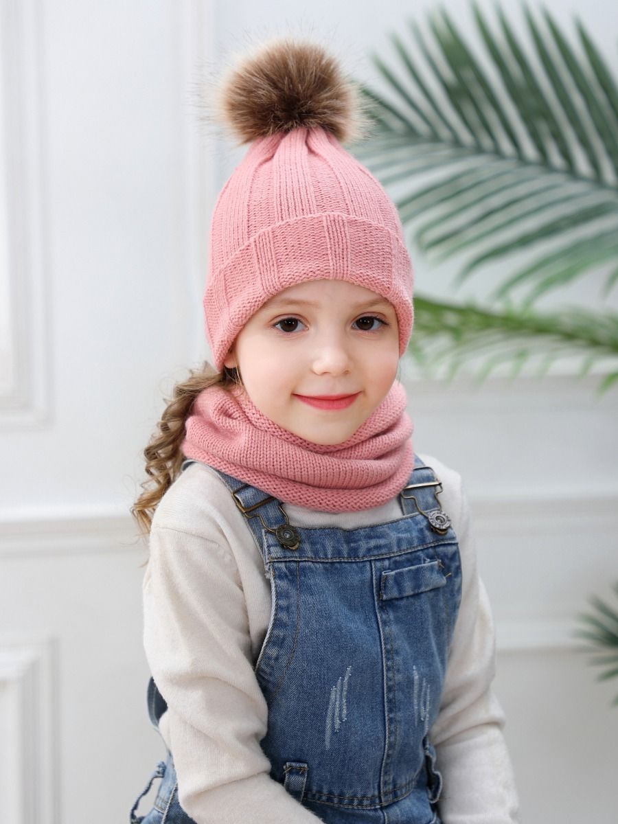 Winter Fashion 2-Piece Faux Fur Pom Knitted Beanie Hat Matching Scarf - dianjiang-