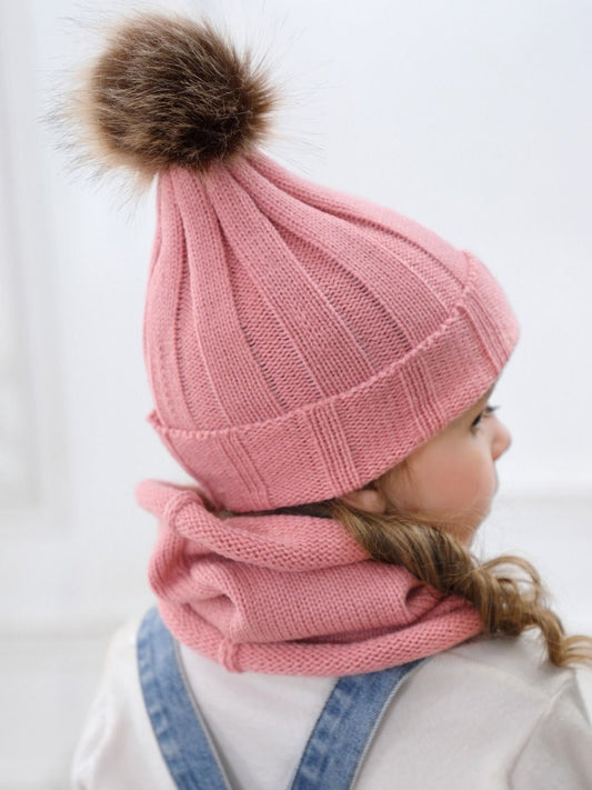 Winter Fashion 2-Piece Faux Fur Pom Knitted Beanie Hat Matching Scarf - dianjiang-