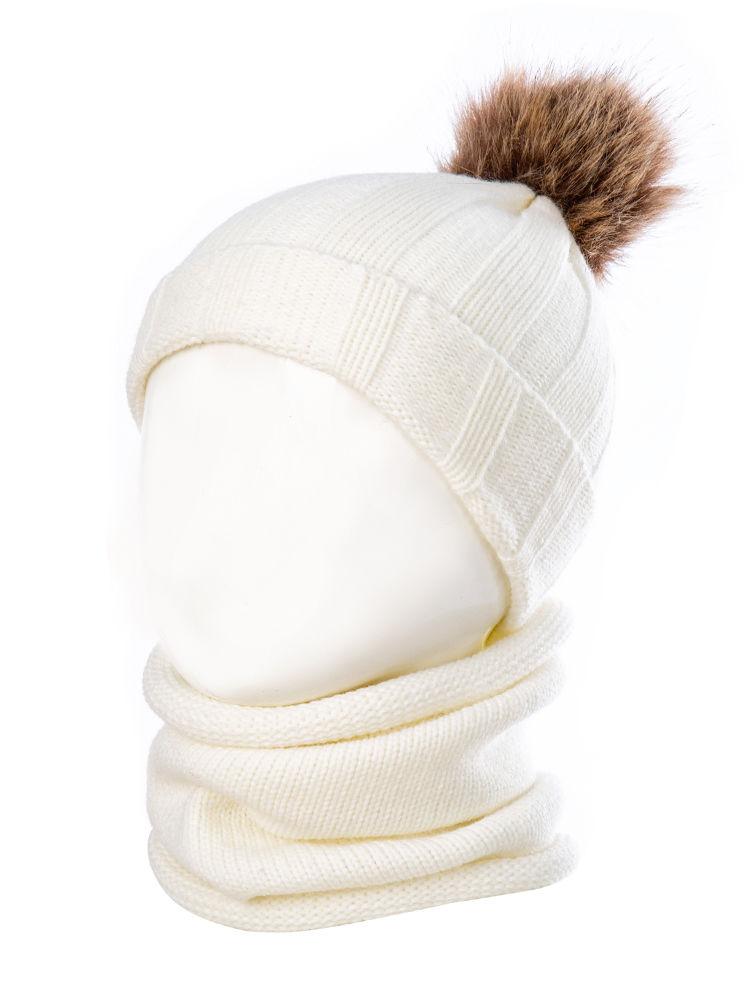 Winter Fashion 2-Piece Faux Fur Pom Knitted Beanie Hat Matching Scarf - dianjiang-