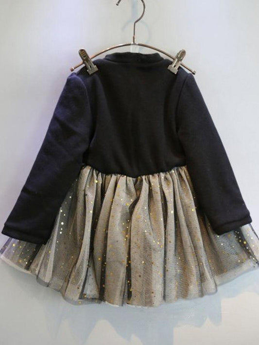 Winter Toddler Girl Fleece Lining Mesh Patchwork Dress - dianjiang-
