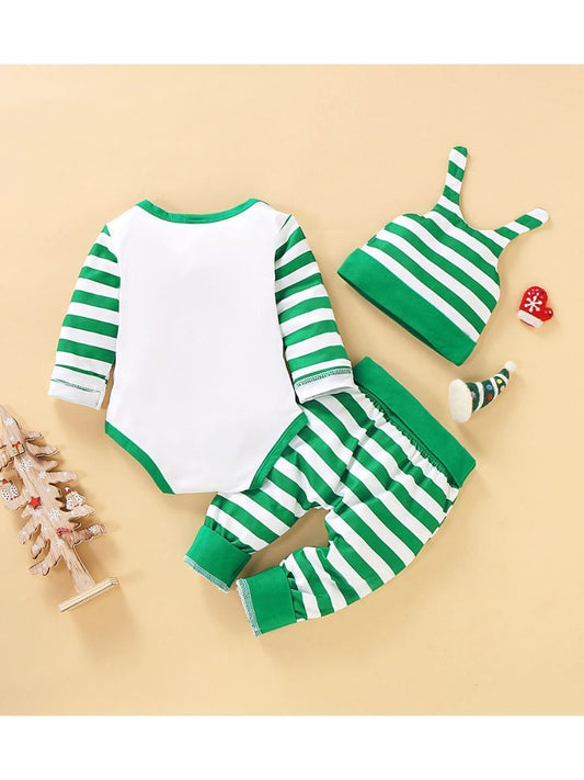 XMAS Baby 3-Piece Set Deer Romper+Stripe Pants+Hat - dianjiang-