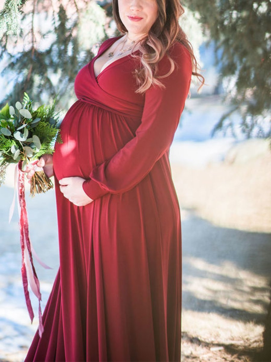 Maternity Shoot  Fashion Elegant Red Gown - dianjiang-