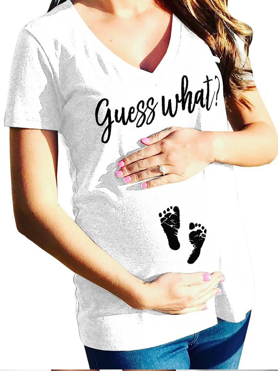 Maternity V-Neck Short Sleeve T-Shirt - dianjiang-