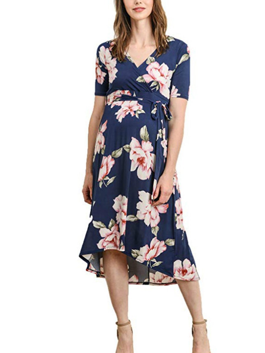 Maternity V Neck Print Dress - dianjiang-