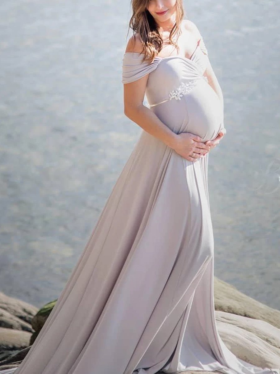 Maternity Shoot Chiffon Fashion Elegant Grey Gown - dianjiang-