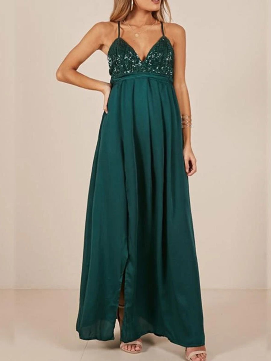 Sequined Backless Chiffon Sling Maternity Dress - dianjiang-