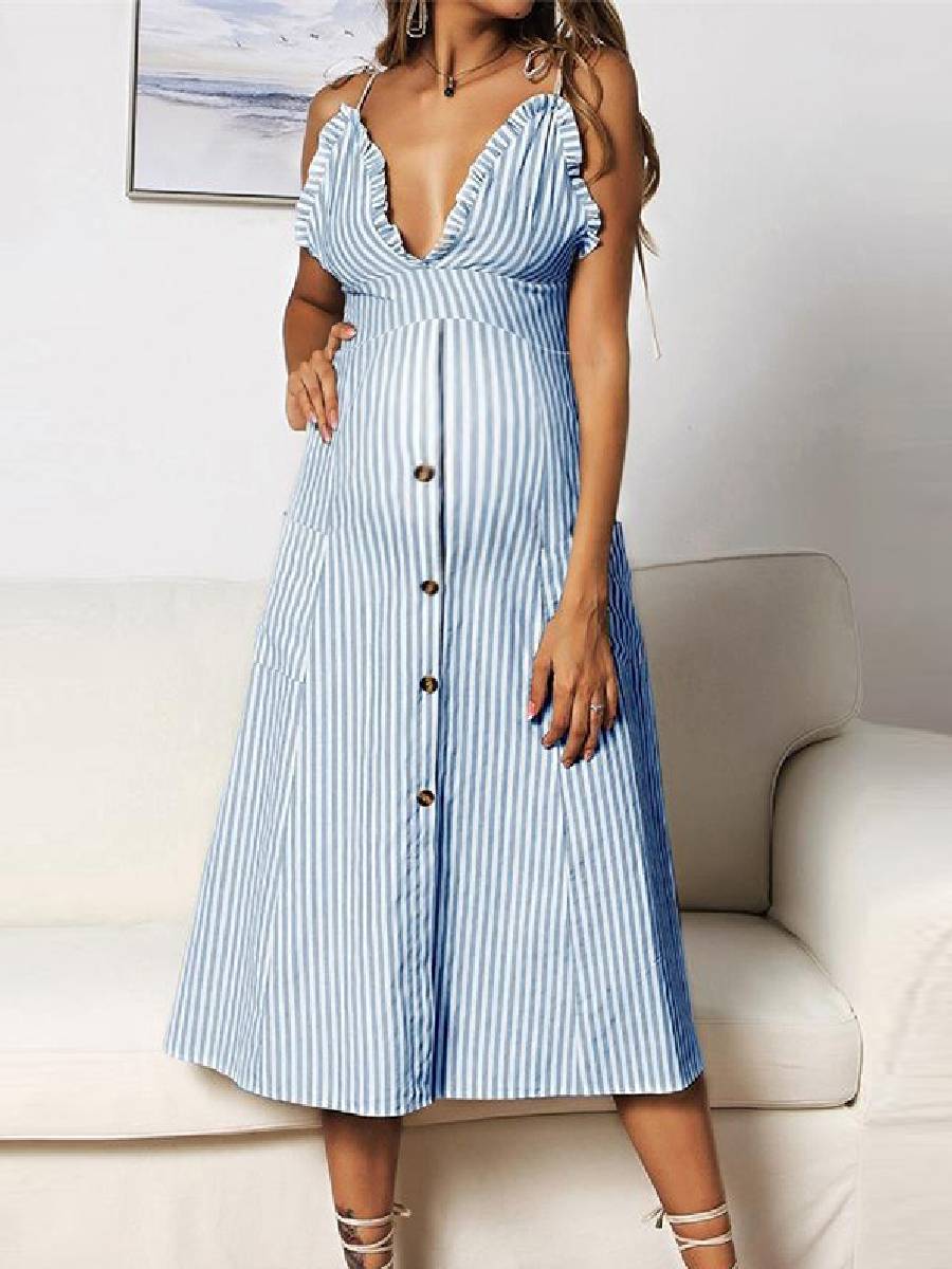 Maternity Sexy Striped Button Dress - dianjiang-