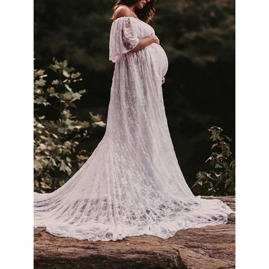 Maternity Lace Boat Neck Dress - dianjiang-