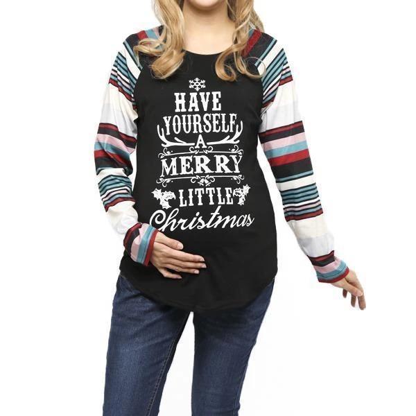 Maternity Christmas Printed Raglan Sleeve T-Shirt - dianjiang-