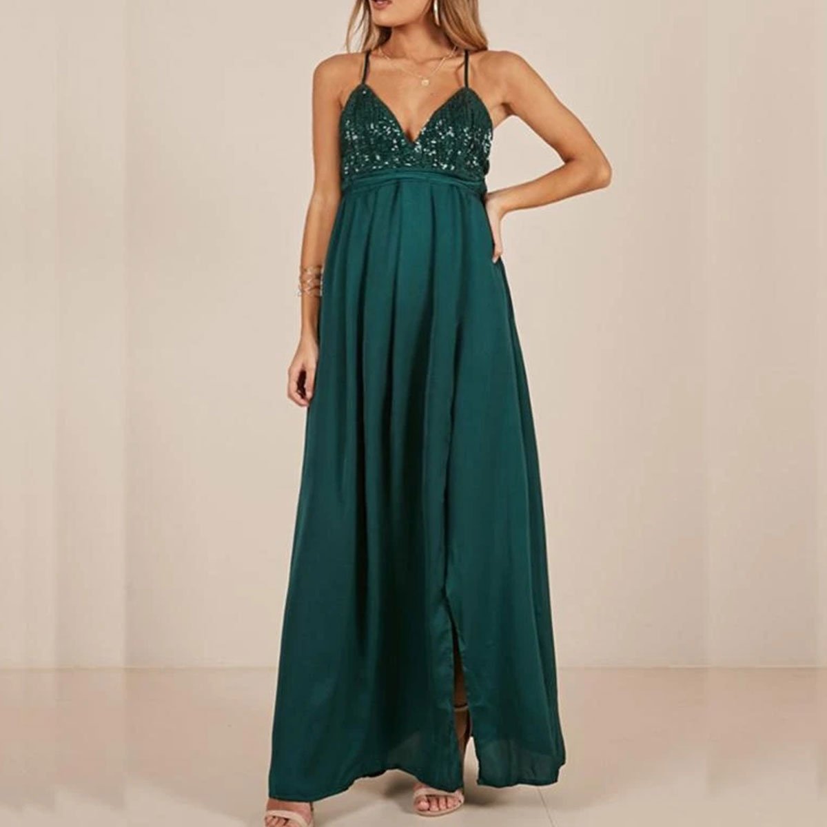 Sequined Backless Chiffon Sling Maternity Dress - dianjiang-