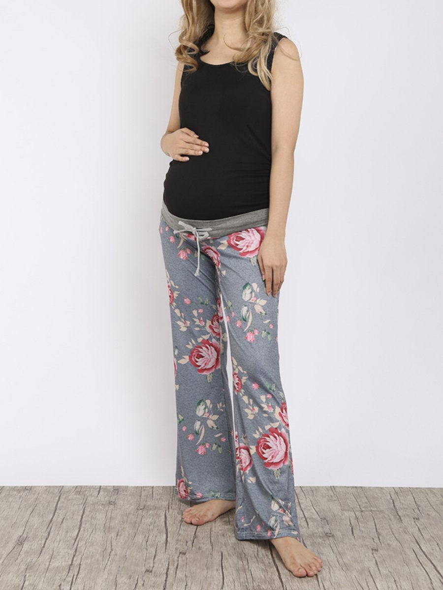 Maternity Printed High Waist Loose Casual Wide Leg Pants - dianjiang-