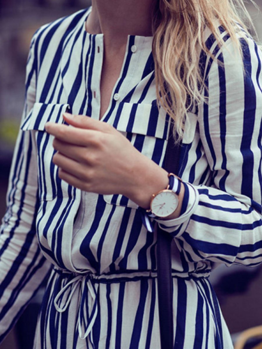 Striped Long Shirt Sunscreen Maternity Dress - dianjiang-