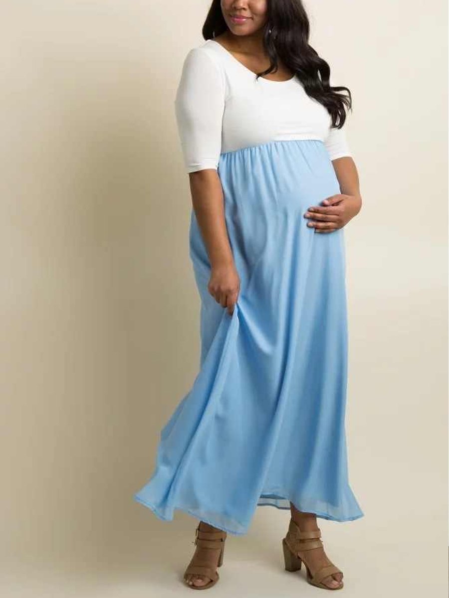 Maternity Round Neck Long Sleeve Dress - dianjiang-