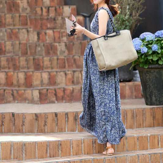 Maternity Sleeveless Floral Wavy Maxi Dress - dianjiang-